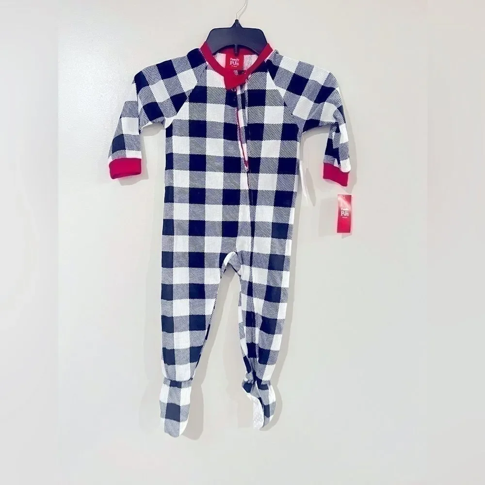 Family Pajamas Matching Baby Thermal Waffle Buffalo Check Footie One-Pieces